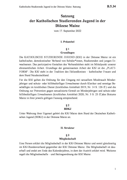 B.5.34 Katholische Studierende Jugend in der Diözese Mainz. Satzung
