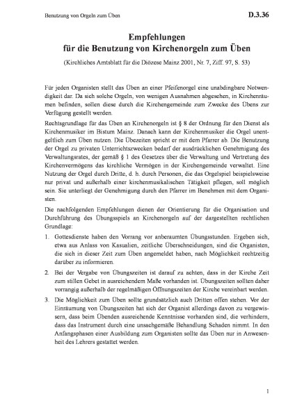 D.3.36 Benutzung von Orgeln zum Üben