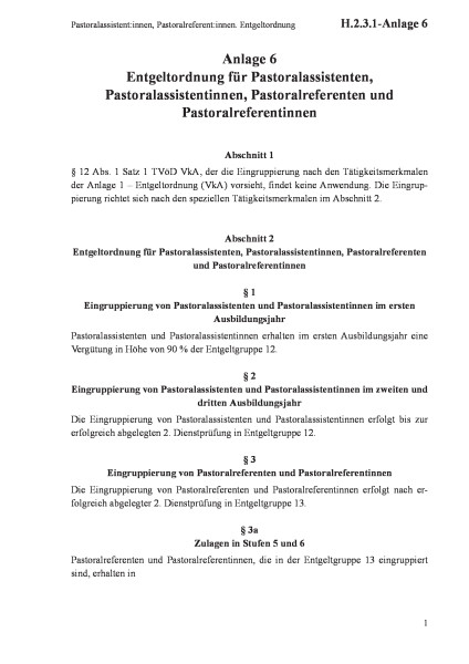 H.2.3.1-Anlage 6 Pastoralassistent:innen, Pastoralreferent:innen. Entgeltordnung