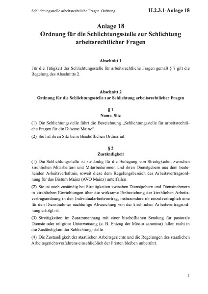H.2.3.1-Anlage 18 Schlichtungsstelle arbeitsrechtliche Fragen. Ordnung