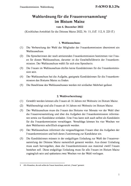 B.3.29a Frauenkommission. Wahlordnung