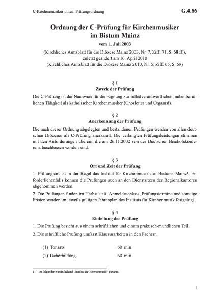 G.4.86 C-Kirchenmusiker:innen. Prüfungsordnung