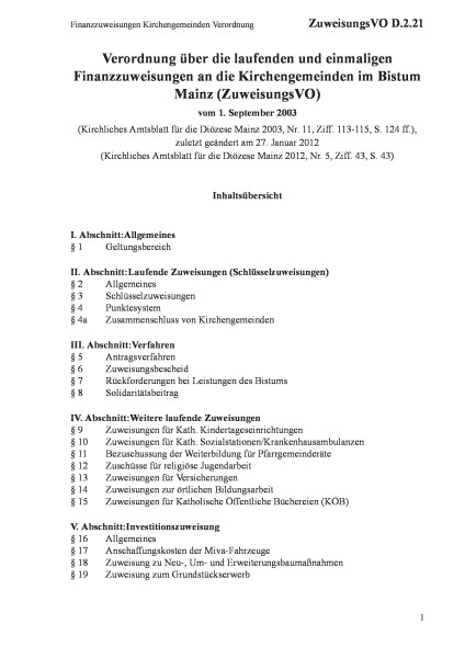 D.2.21 Finanzzuweisungen Kirchengemeinden Verordnung