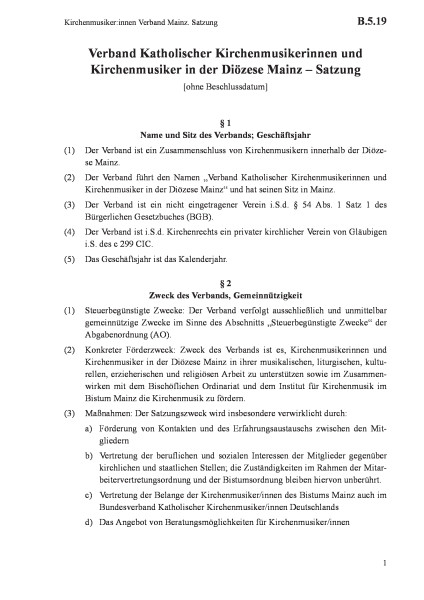 B.5.19 Kirchenmusiker:innen Verband Mainz. Satzung