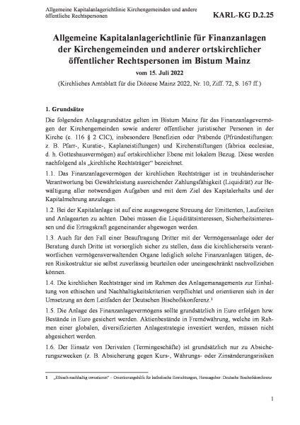 D.2.25 Allgemeine Kapitalanlagerichtlinie Kirchengemeinden und andere öffentliche Rechtspersonen