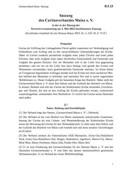 B.5.23 Caritasverband Mainz. Satzung