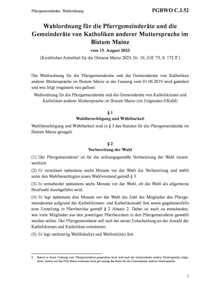 C.3.52 Pfarrgemeinderäte. Wahlordnung