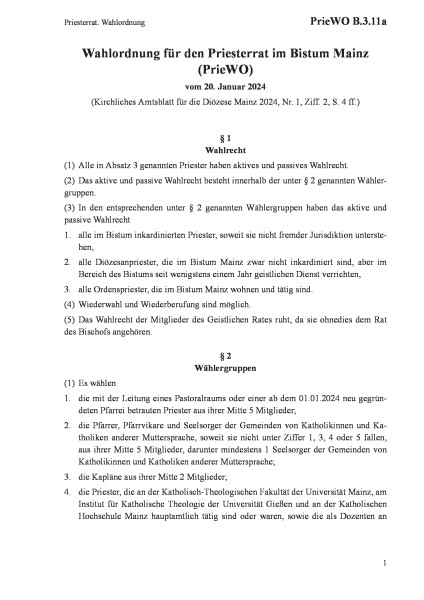B.3.11a Priesterrat. Wahlordnung