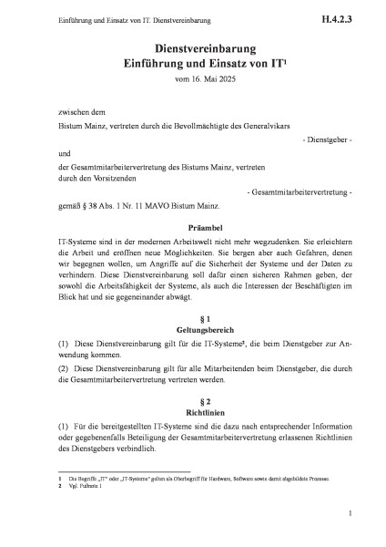 H.4.2.3 Einführung und Einsatz von IT. Dienstvereinbarung