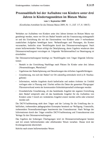 E.3.15 Kindertagesstätten. Aufnahme von Kindern