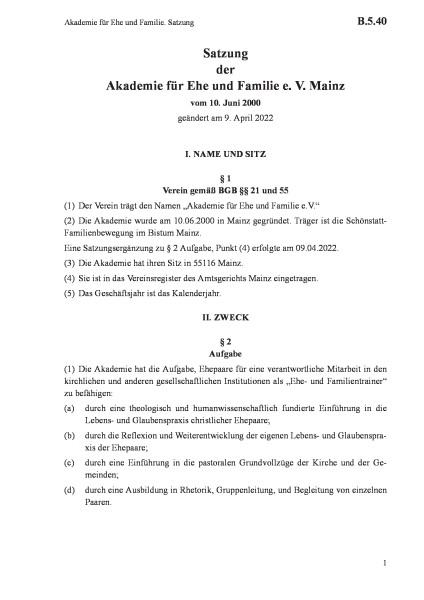 B.5.40 Akademie für Ehe und Familie. Satzung
