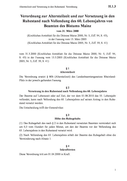 H.1.3 Altersteilzeit und Versetzung in den Ruhestand. Verordnung