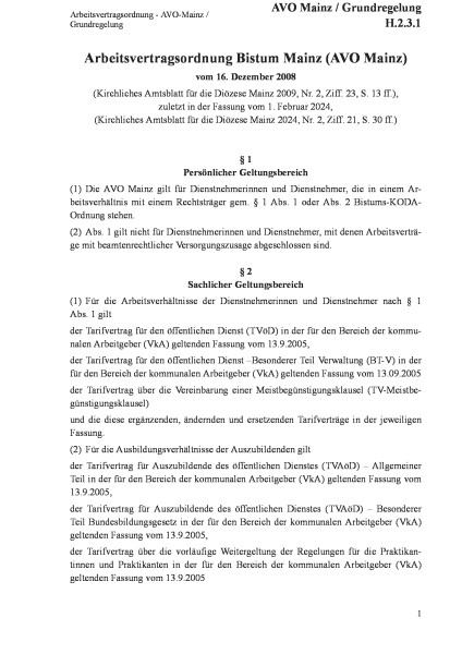 H.2.3.1 Arbeitsvertragsordnung - AVO-Mainz / Grundregelung