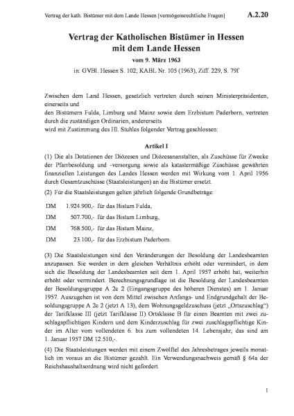 A.2.20 Vertrag der kath. Bistümer mit dem Lande Hessen [vermögensrechtliche Fragen]
