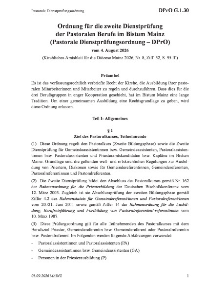 G.1.30 Pastorale Dienstprüfungsordnung