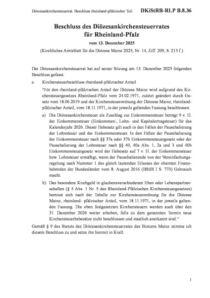 B.8.36 Diözesankirchensteuerrat. Beschluss rheinland-pfälzischer Teil