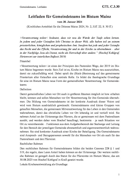C.3.30 Gemeindeteams. Leitfaden