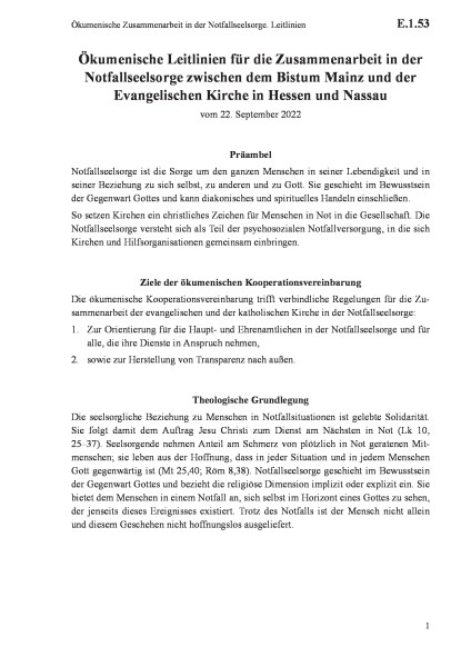 E.1.53 Ökumenische Zusammenarbeit in der Notfallseelsorge. Leitlinien