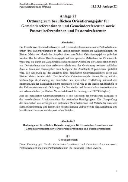 H.2.3.1-Anlage 22 Berufliches Orientierungsjahr Gemeindereferent:innen, Pastoralreferent:innen. Ordn