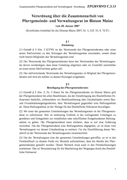 C.3.13 Zusammenarbeit Pfarrgemeinderat und Verwaltungsrat. Verordnung