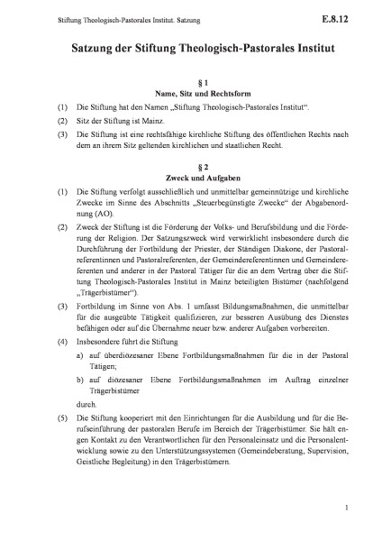 E.8.12 Stiftung Theologisch-Pastorales Institut. Satzung