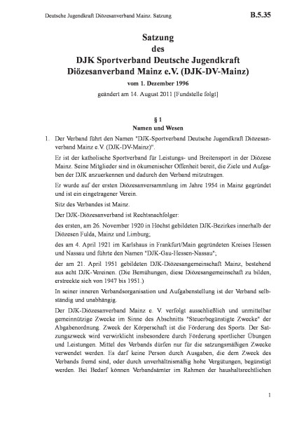 B.5.35 Deutsche Jugendkraft Diözesanverband Mainz. Satzung