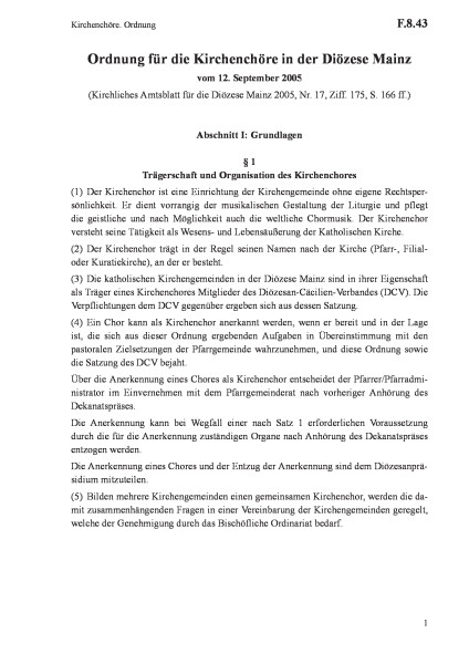 F.8.43 Kirchenchöre. Ordnung