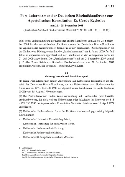 A.1.15 Ex Corde Ecclesiae. Partikularnorm