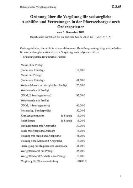 G.3.65 Ordenspriester. Vergütungsordnung