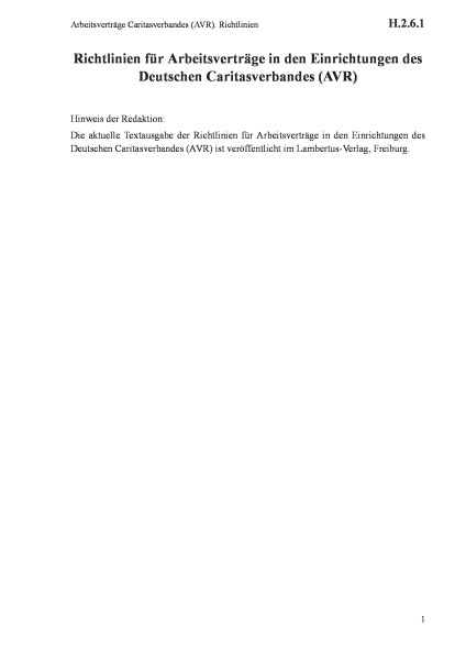 H.2.6.1 Arbeitsverträge Caritasverbandes (AVR). Richtlinien