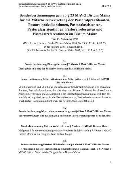 H.2.7.2 Sonderbestimmungen gemäß § 23 MAVO Pastoralpraktikant:innen, Pastoralassistent:innen, Pastor