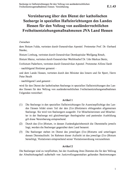 E.1.43 Seelsorge in Hafteinrichtungen für den Vollzug von ausländerrechtlichen Freiheitsentzugsmaßna