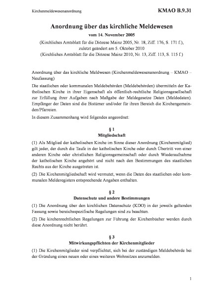 B.9.31 Kirchenmeldewesenanordnung