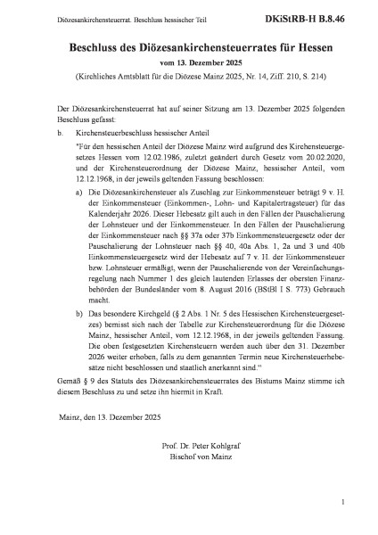 B.8.46 Diözesankirchensteuerrat. Beschluss hessischer Teil