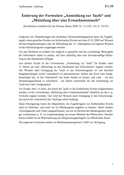 F.1.10 Taufformulare. Änderung