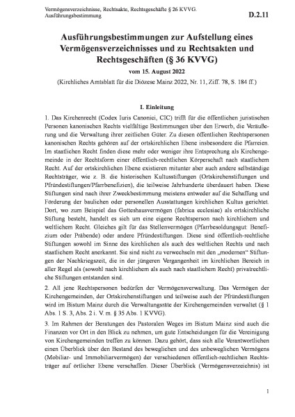 D.2.11 Vermögensverzeichnisse, Rechtsakte, Rechtsgeschäfte § 26 KVVG. Ausführungsbestimmung