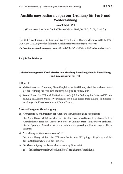 H.2.5.3 Fort- und Weiterbildung. Ausführungsbestimmungen zur Ordnung