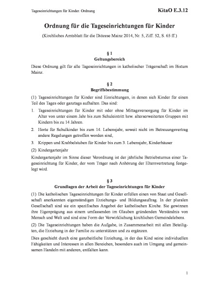 E.3.12 Tageseinrichtungen für Kinder. Ordnung