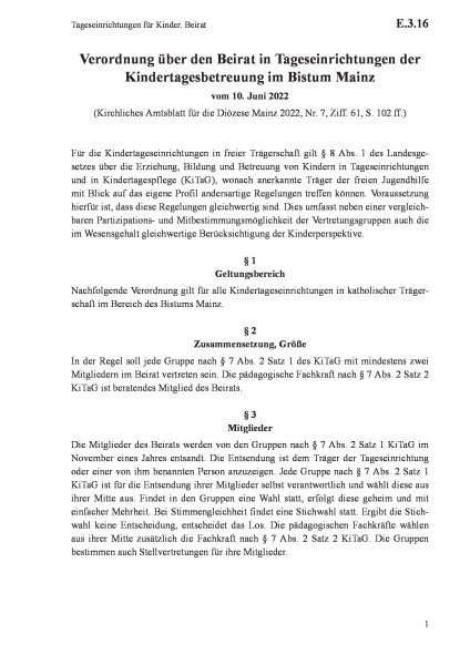 E.3.16 Tageseinrichtungen für Kinder. Beirat