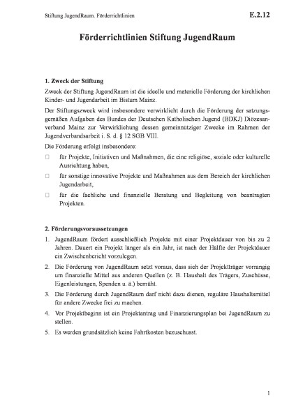 E.2.12 Stiftung JugendRaum. Förderrichtlinien
