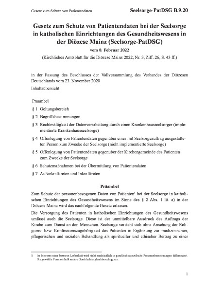 B.9.20 Gesetz zum Schutz von Patientendaten