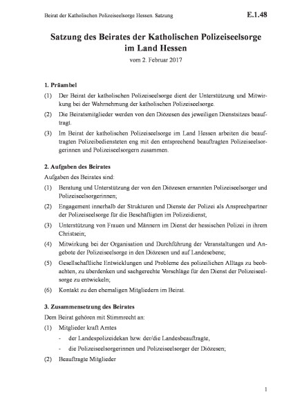 E.1.48 Beirat der Katholischen Polizeiseelsorge Hessen. Satzung
