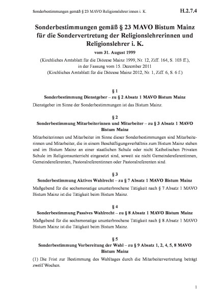 H.2.7.4 Sonderbestimmungen gemäß § 23 MAVO Religionslehrer:innen i. K.