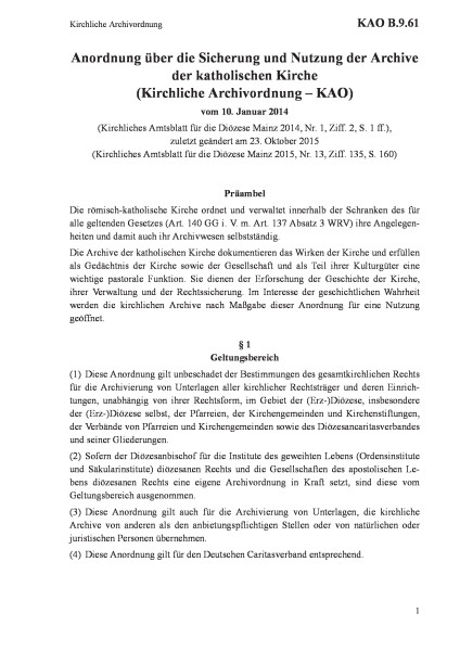 B.9.61 Kirchliche Archivordnung