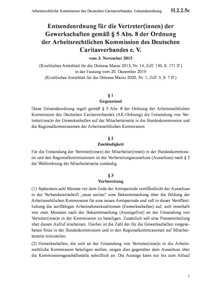 H.2.2.5c Arbeitsrechtliche Kommission des Deutschen Caritasverbandes. Entsendeordnung