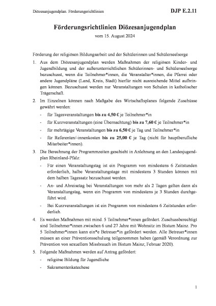 E.2.11 Diözesanjugendplan. Förderungsrichtlinien