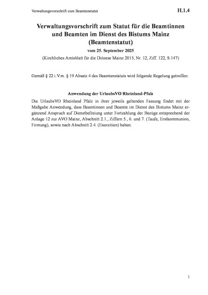 H.1.4 Verwaltungsvorschrift zum Beamtenstatut
