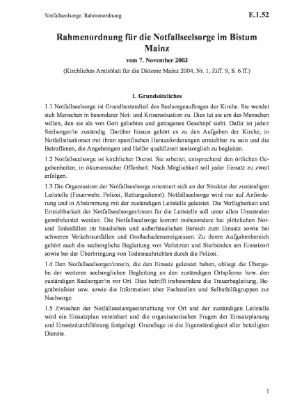 E.1.52 Notfallseelsorge. Rahmenordnung