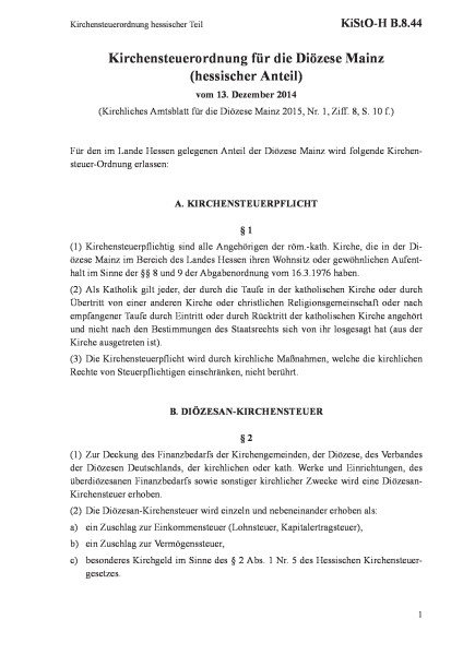B.8.44 Kirchensteuerordnung hessischer Teil