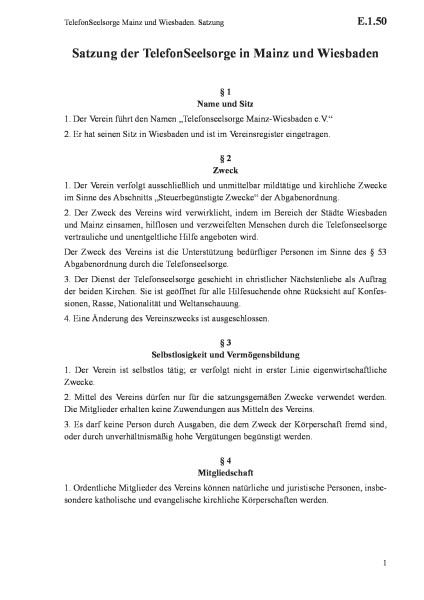 E.1.50 TelefonSeelsorge Mainz und Wiesbaden. Satzung